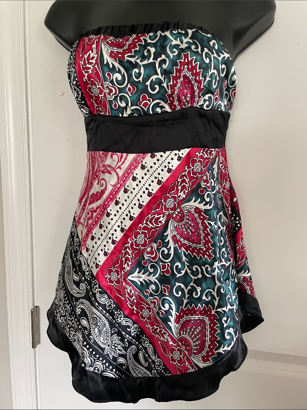 Y2K Red & Teal Paisley Print Tube top asymmetrical long sleeve